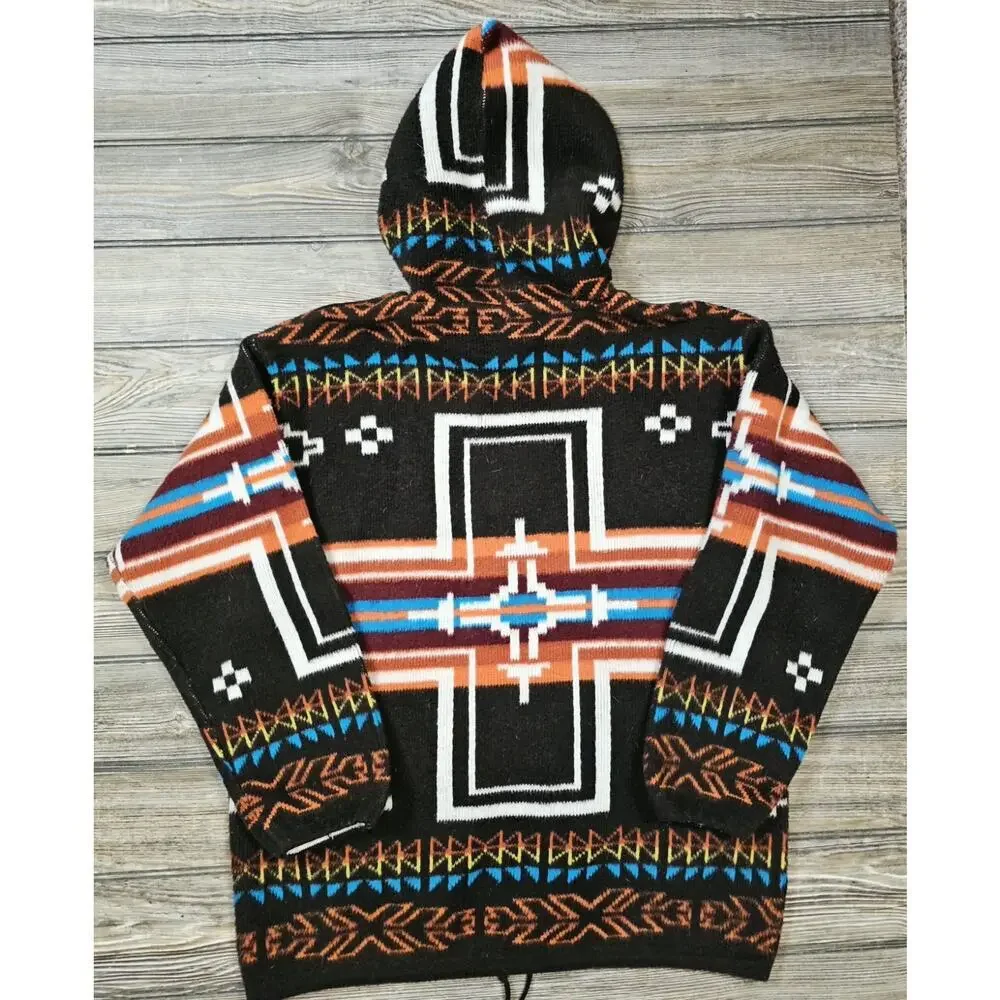 Earth Ragz Baja Hoodie Wool Cotton Aztec Southwestern Pullover Jacket Size M